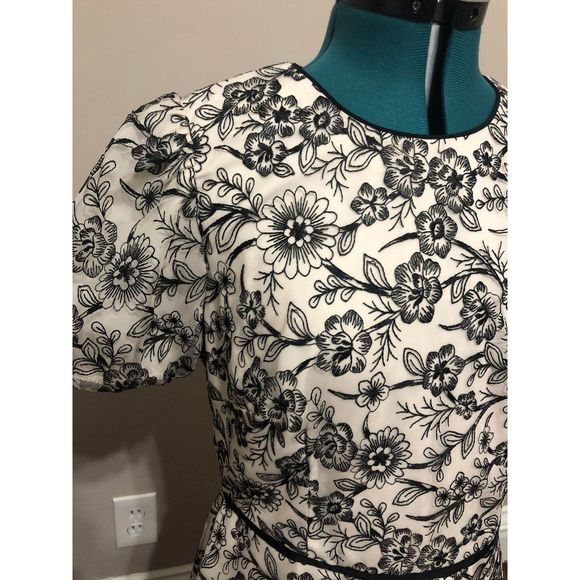 Gal Meets Glam Viola Raffia Embroidered White + Black Floral Dress, NWT, 10P - Picture 5 of 6